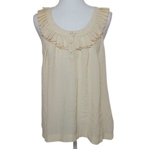 SALE Sine Pleated Neckline Sleeveless Blouse Lightweight Cream Ivory Tank Top 8
